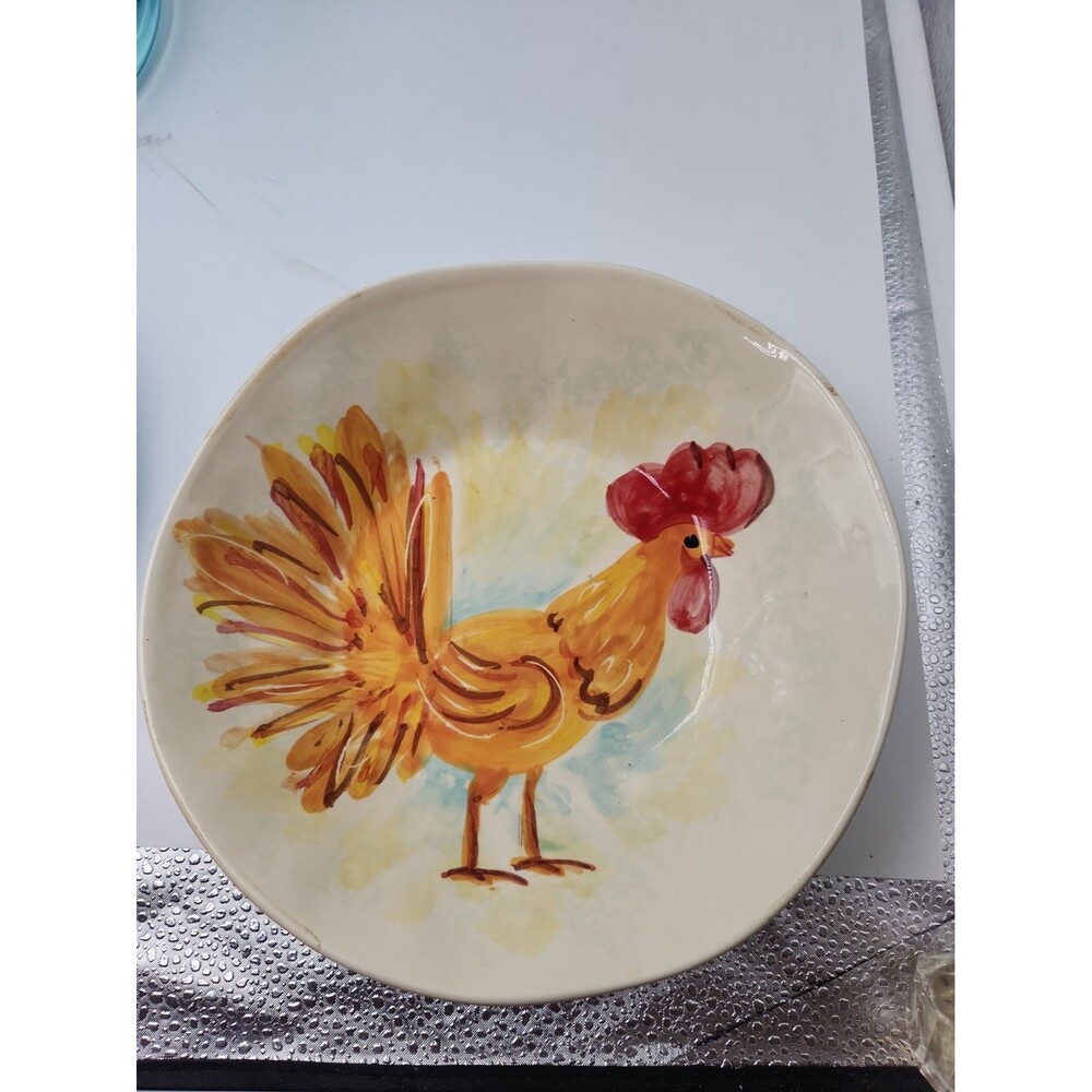 Vietri Aurora Italian Hand Painted Rooster Ceramic Pasta Bowl  8 3/4” Chicken